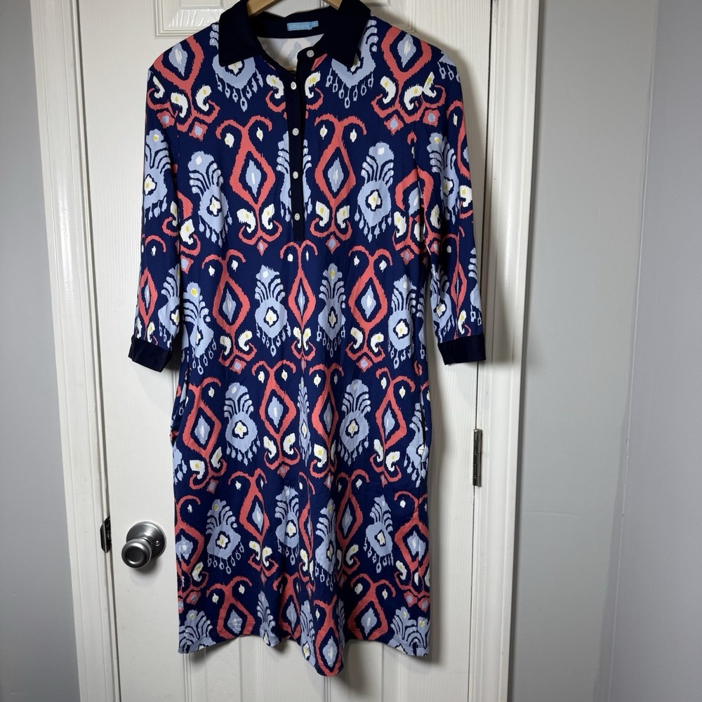 J.‎ McLaughlin Shift Dress Elana Catalina Cloth Sz Medium Pockets Ikat